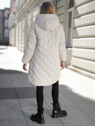 Kurtka zimowa damska długa pikowana ecru OZONEE JS/5M3352/280