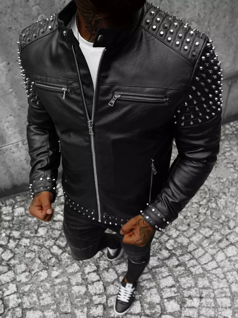 Чоловіча шкіряна куртка Чорна OZONEE JS/11Z8007