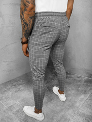 Spodnie męskie chino materiałowe w kratę grafitowe OZONEE DJ/2287/22