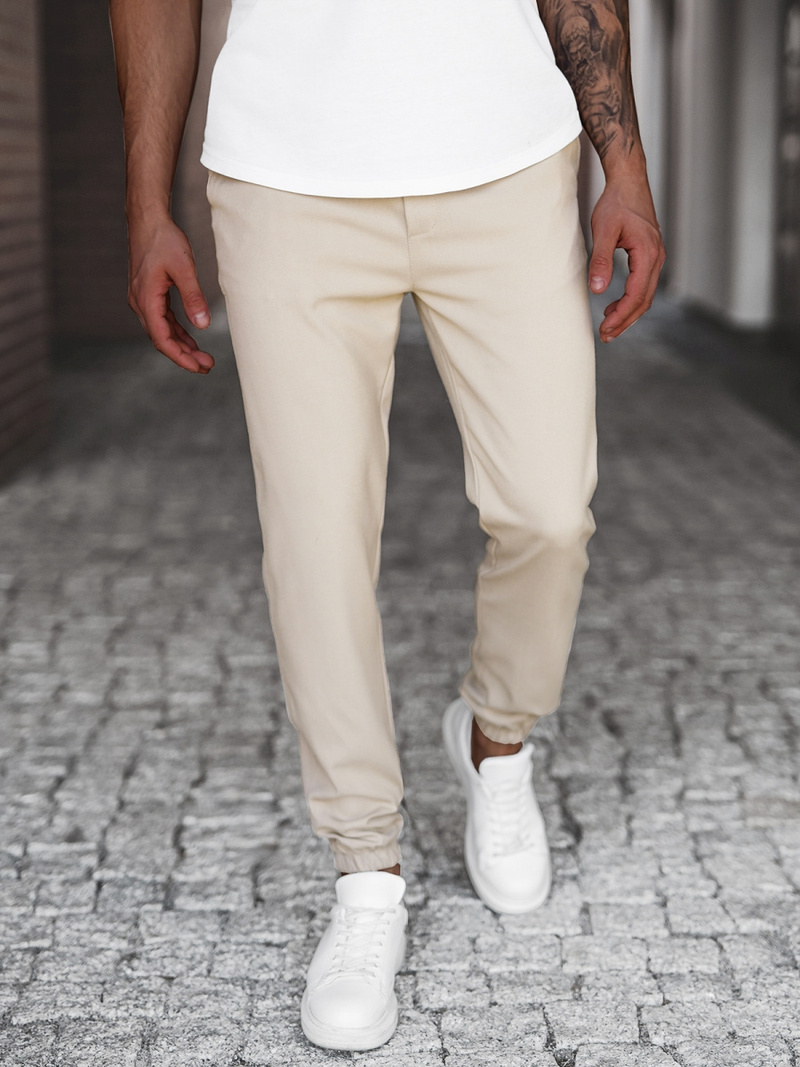 Spodnie męskie chino joggery materiałowe beżowe OZONEE DJ/5539Z