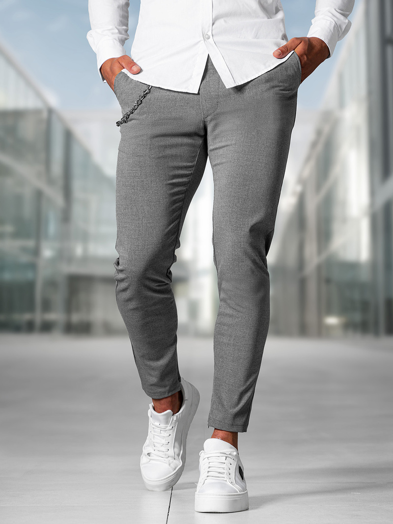 Spodnie męskie chino materiałowe ciemno-szare OZONEE DJ/3300Z