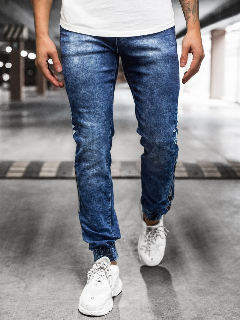 Spodnie jeansowe joggery męskie niebieskie OZONEE DR/TF084