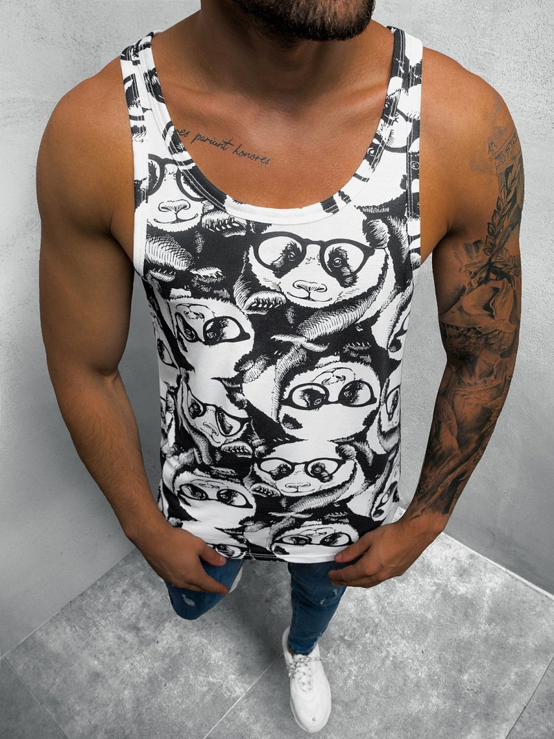 Koszulka bez rękawów męska z nadrukiem czarno-biała OZONEE O/BL123