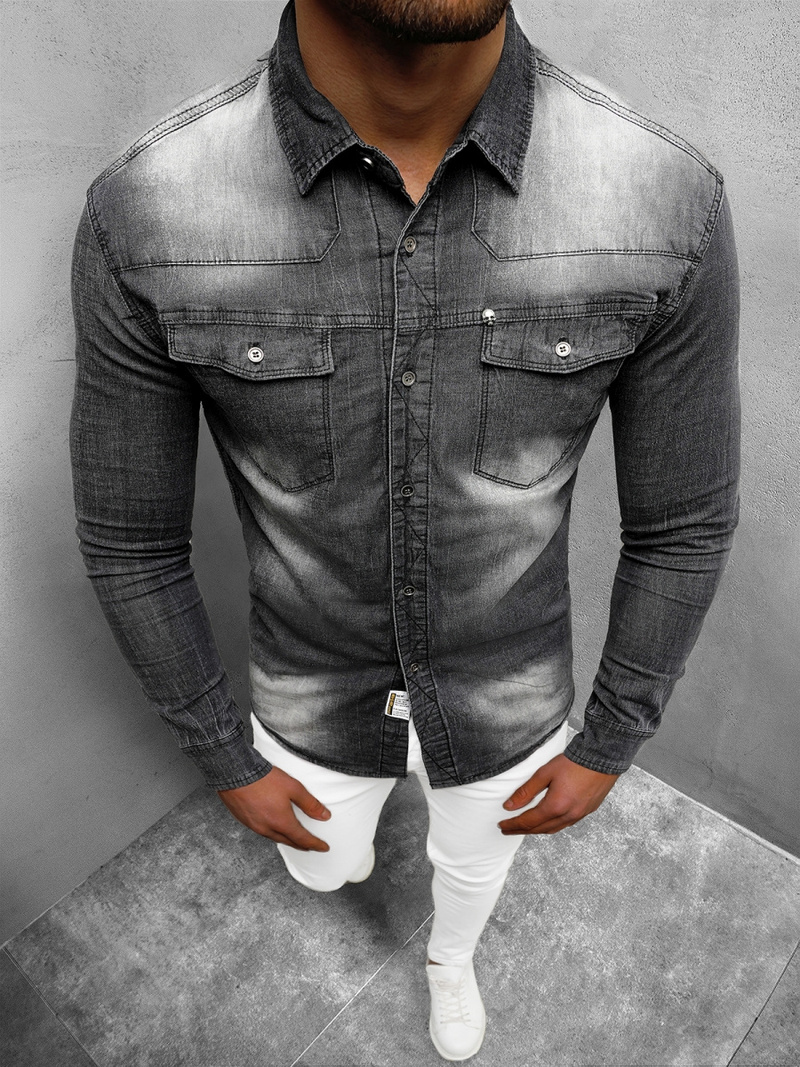 Чоловіча джинсова сорочка Чорна OZONEE NB/MC703N