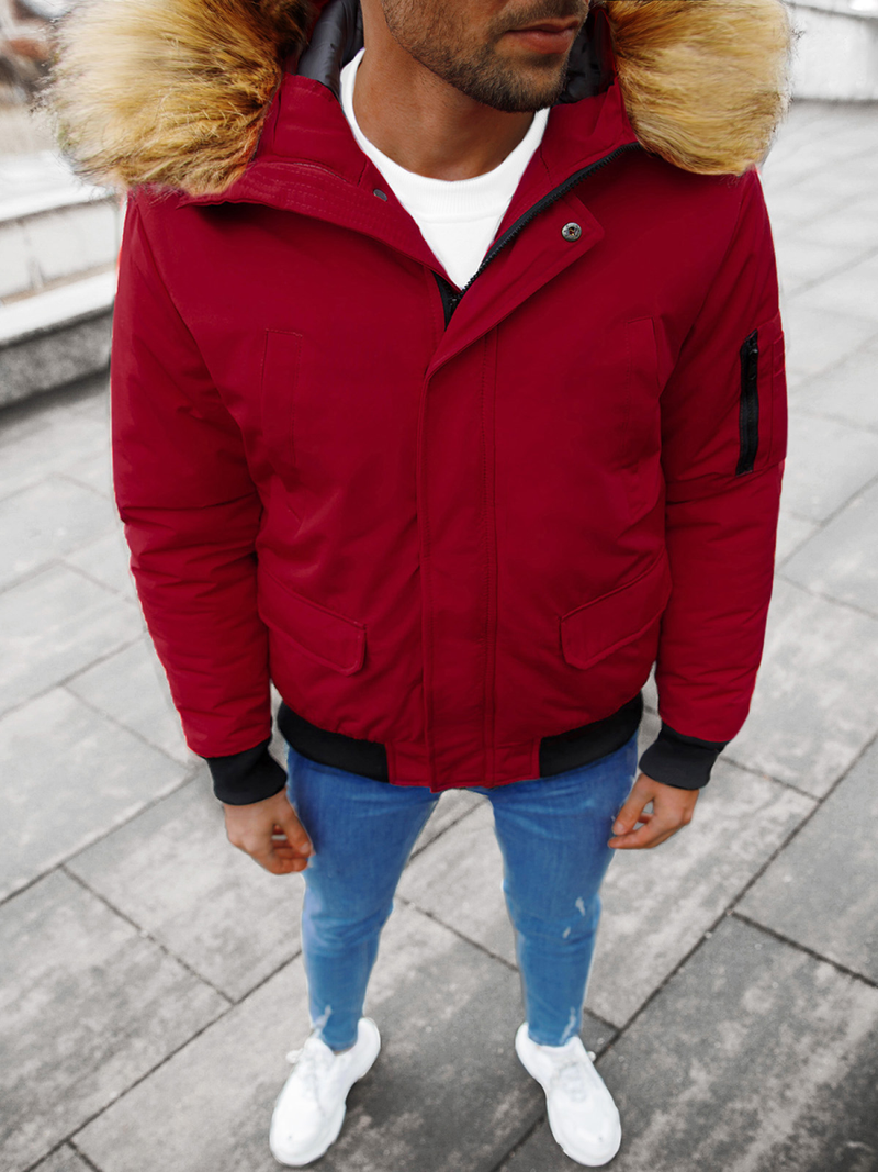 Kurtka zimowa męska z futerkiem bordowa OZONEE JS/M2019/6
