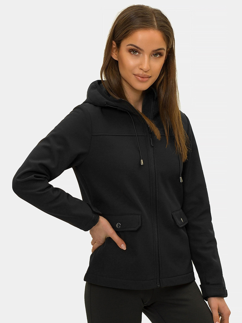 Kurtka softshell damska z kapturem czarna OZONEE JS/HD182/1