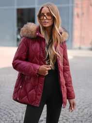 Kurtka zimowa damska z futerkiem bordowa OZONEE JS/5M3226/1