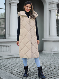 Kamizelka damska długa pikowana beżowa OZONEE JS/5M3165/62Z