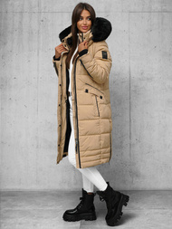 Kurtka zimowa damska długa pikowana beżowa OZONEE O/W377