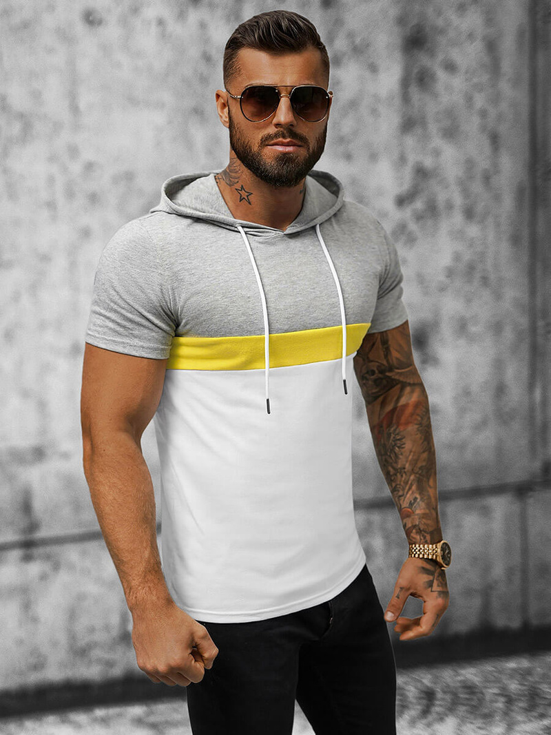 T-Shirt męski z kapturem szary OZONEE JS/8T982