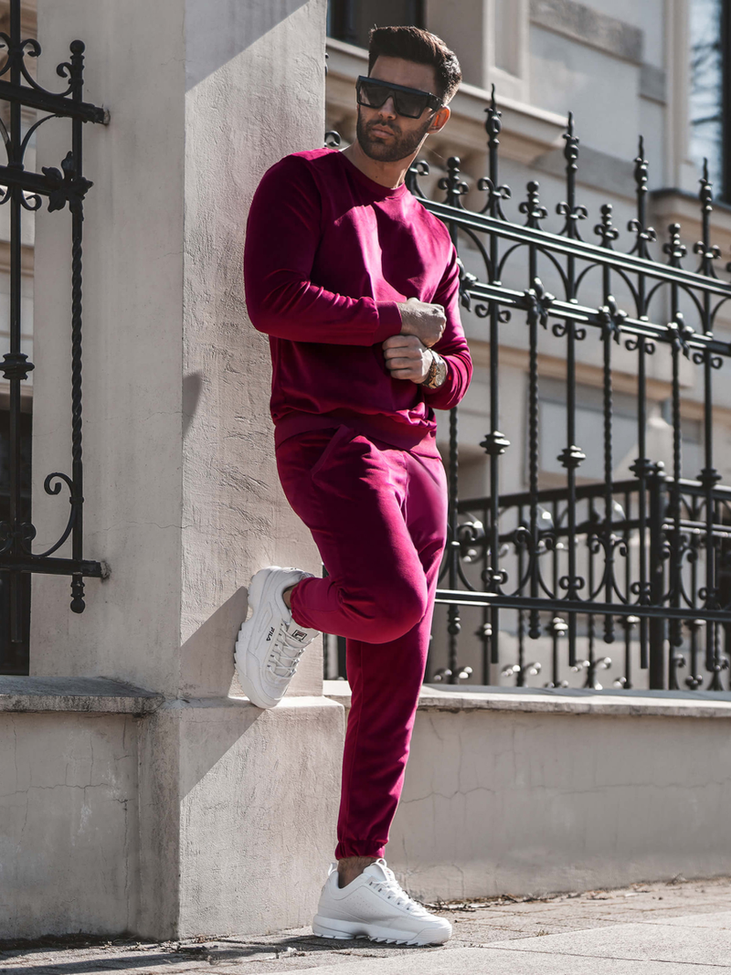 Komplet dresowy męski welurowy bordowy OZONEE O/12130Z