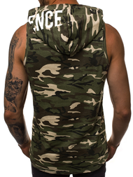 Koszulka bez rękawów z kapturem męska beżowo-brązowy-moro OZONEE O/2537