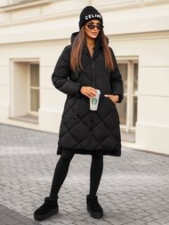 Kurtka zimowa damska długa pikowana czarna OZONEE JS/5M3168/392Z