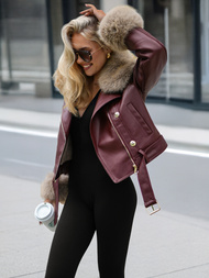 Kurtka ramoneska damska z futerkiem bordowa OZONEE JS/61M8512/6