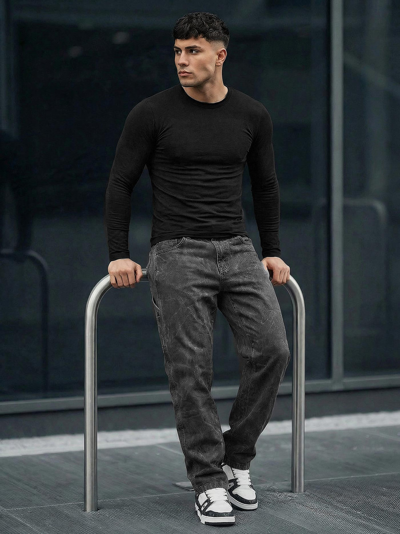 Spodnie jeansowe męskie wide leg grafitowe OZONEE O/KK2828/5Z