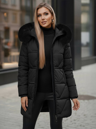 Kurtka zimowa damska długa z futerkiem czarna OZONEE JS/16M9099/392Z