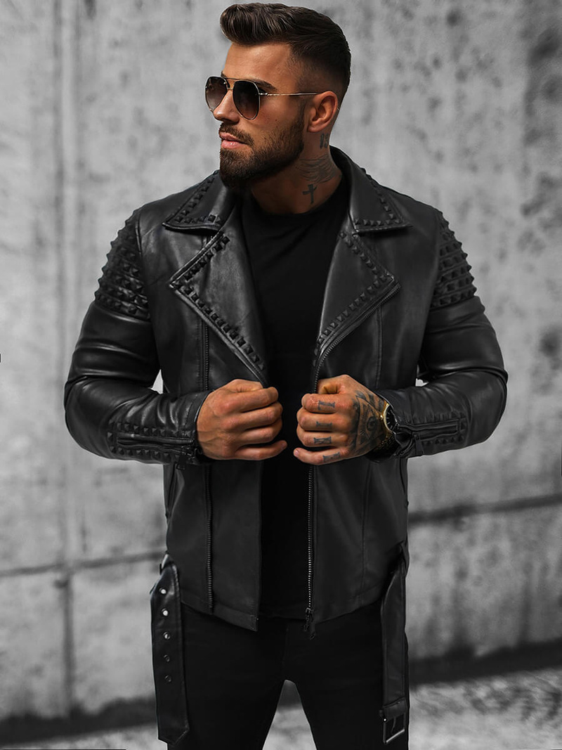 Куртка шкіряна чоловіча Чорна OZONEE O/8902