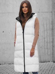 Kamizelka damska dwustronna długa z kapturem biała OZONEE JS/5M755/281Z