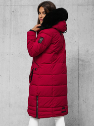 Kurtka zimowa damska długa pikowana ciemno-czerwona OZONEE O/W377