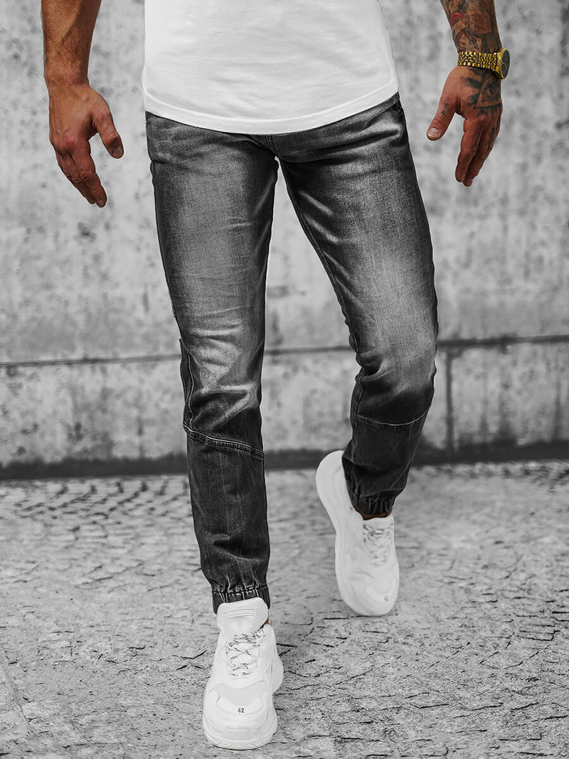 Spodnie jeansowe joggery męskie czarne OZONEE NB/MP0118N