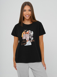 T-shirt damski z nadrukiem czarny OZONEE JS/95T2575/3