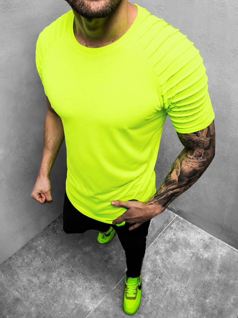 T-Shirt męski żółty-neon OZONEE O/1256XZ