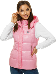 Kamizelka damska pikowana z kapturem jasnoróżowa OZONEE O/SW025/21