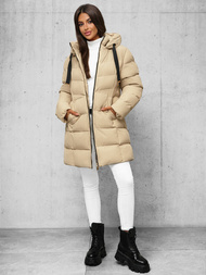 Kurtka zimowa damska długa pikowana beżowa OZONEE JS/5M3231/62