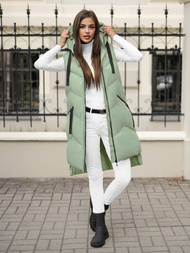 Kamizelka damska długa pikowana z kapturem jasno-zielona OZONEE JS/M788/236Z