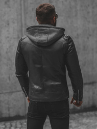 Чоловіча шкіряна куртка Чорна OZONEE JS/11Z8012Z