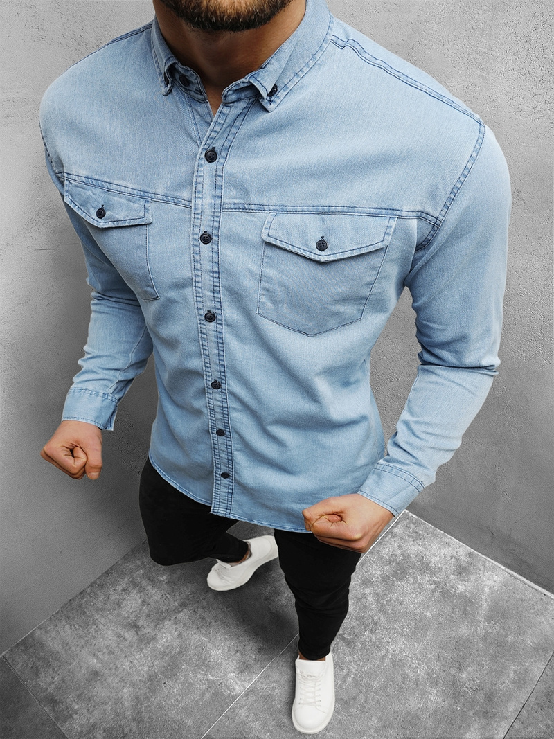 Чоловіча джинсова сорочка Яскраво-Синя OZONEE O/K1263