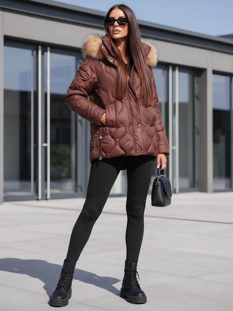 Kurtka zimowa damska z futerkiem czekoladowa OZONEE JS/5M3226/158Z