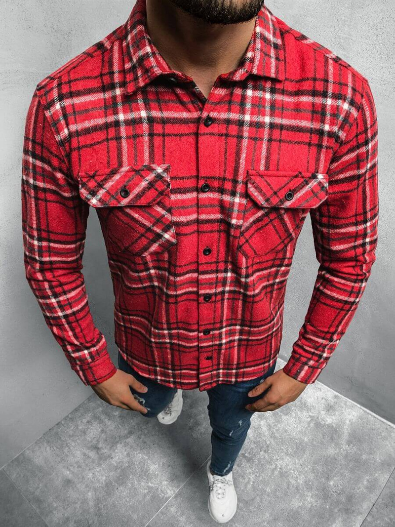 Koszula męska w kratę czerwona OZONEE E/3901/3