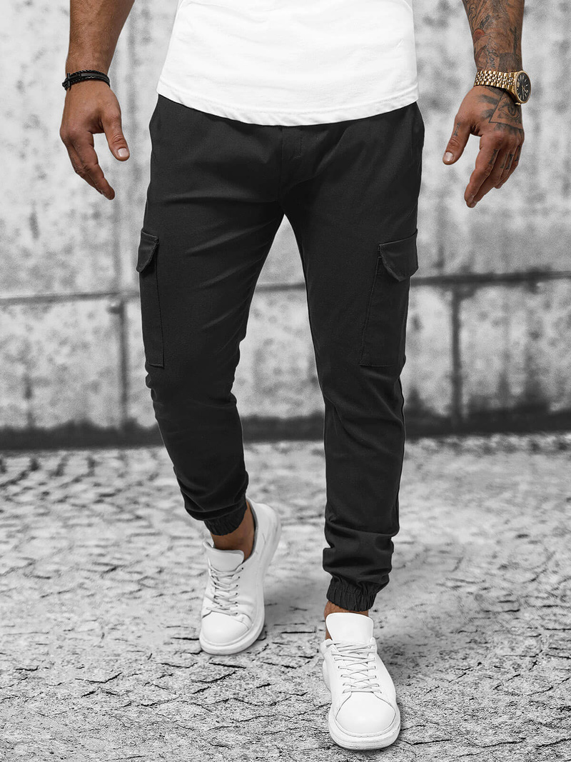 Spodnie męskie chino joggery czarne OZONEE O/P4051