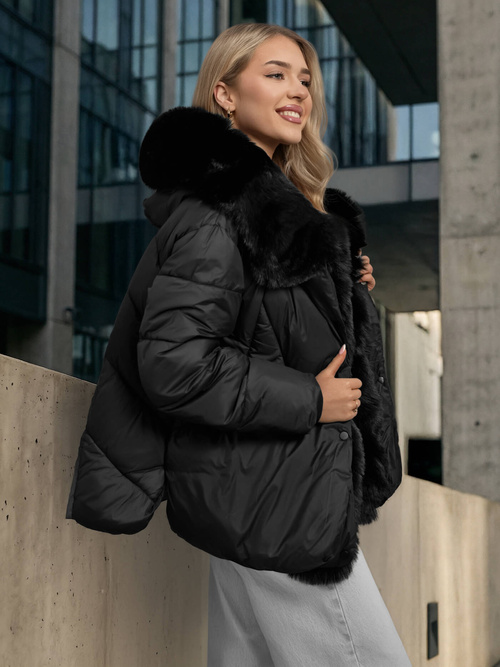Kurtka zimowa damska z futerkiem czarna OZONEE O/16M9179/392Z