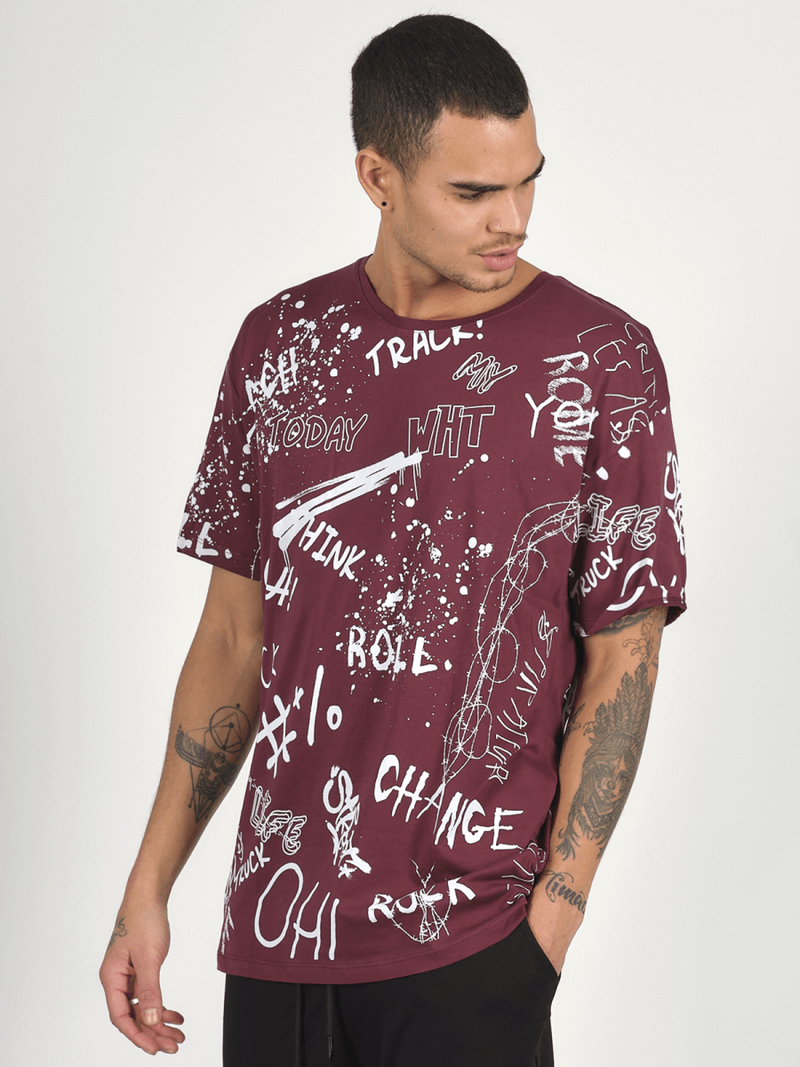 T-Shirt męski z nadrukiem bordowy OZONEE MR/21530