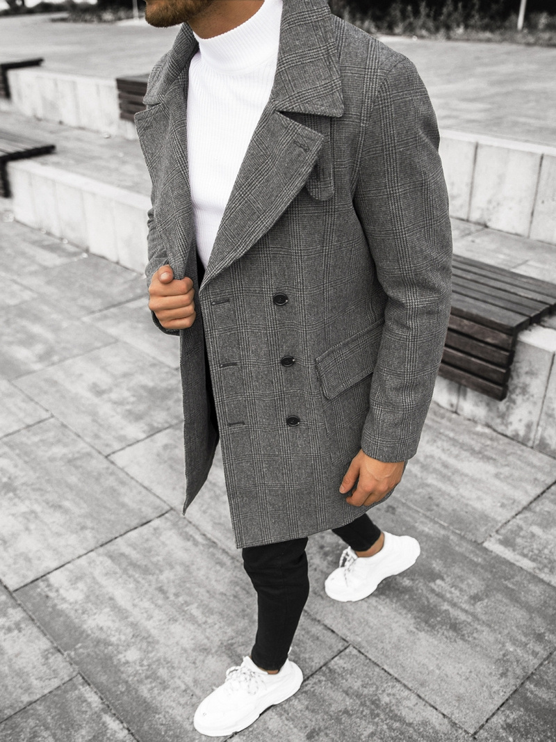 Płaszcz męski w kratę grafitowy OZONEE JS/JP1191