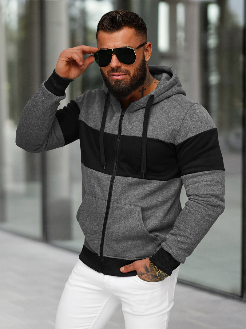 Bluza męska z kapturem rozpinana grafitowa OZONEE JS/8B1337/5