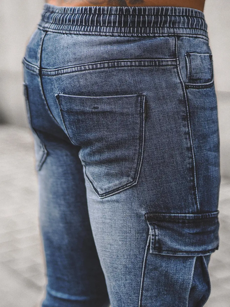 Spodnie jeansowe joggery męskie niebieskie OZONEE NB/MP0092BS