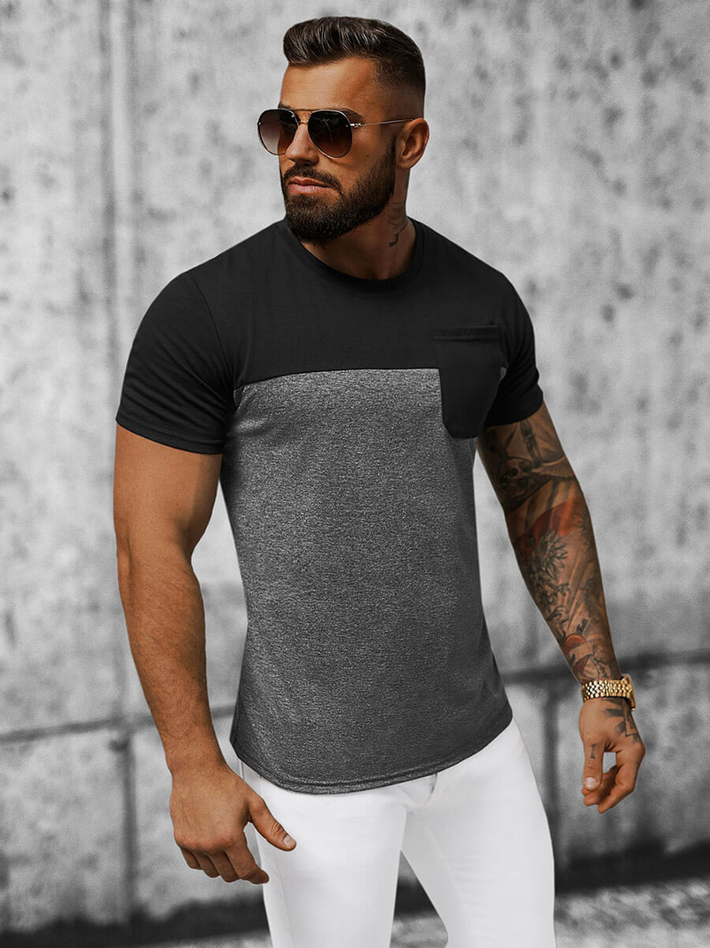 T-shirt męski czarno-grafitowy OZONEE JS/8T91/5Z