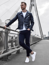 Kurtka skórzana męska ramoneska czarna OZONEE O/5625Z