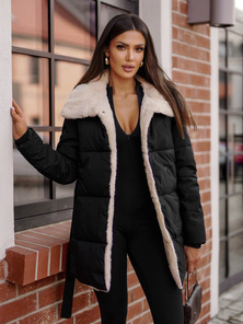 Kurtka zimowa damska z futerkiem czarna OZONEE JS/16M9165/392