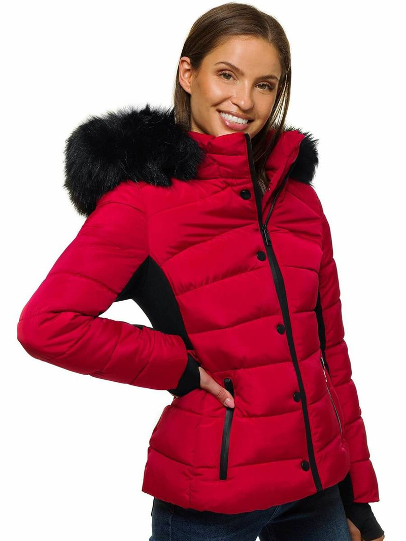 Kurtka zimowa damska z futerkiem bordowa OZONEE O/DK066/4