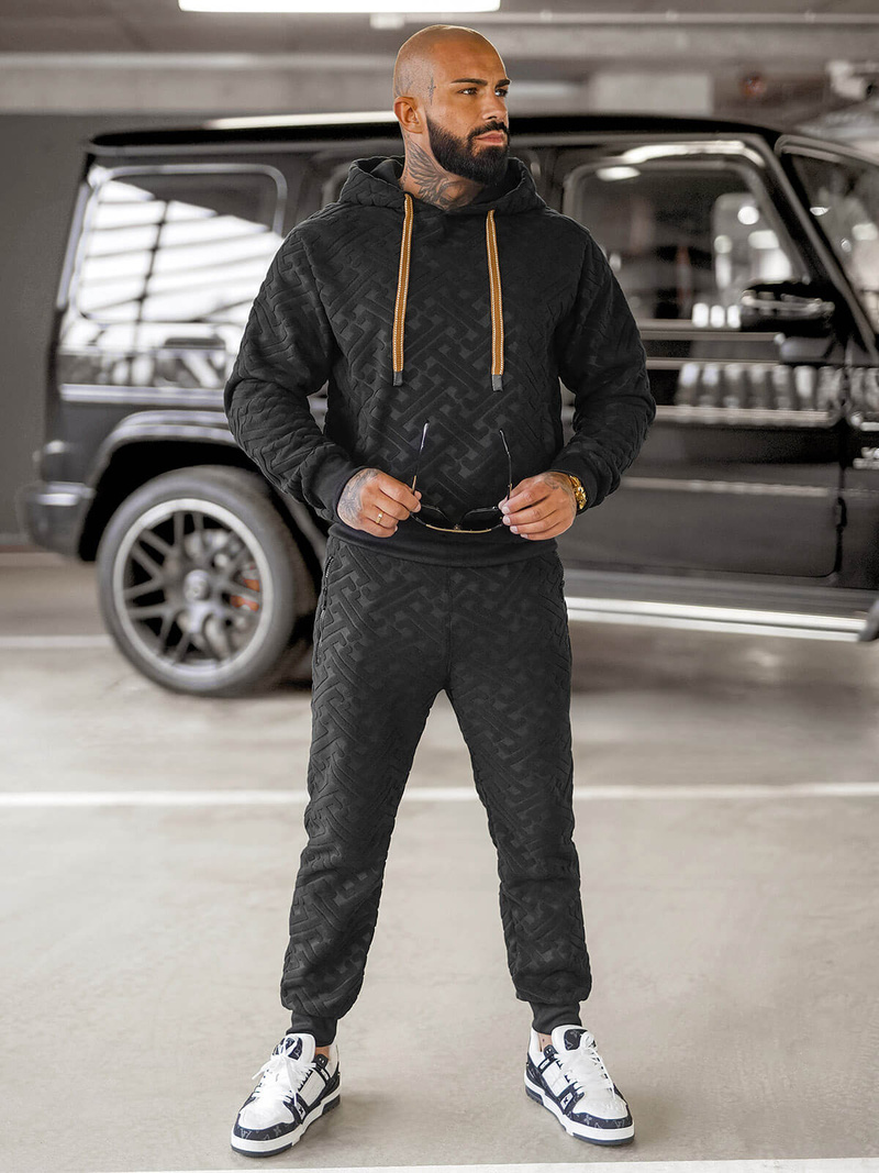 Komplet dresowy męski welurowy czarny OZONEE O/3C390