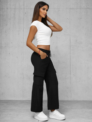 Spodnie damskie z szeroką nogawką czarne OZONEE JS/92K516/3