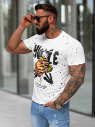 T-shirt męski slim fit biały OZONEE JS/8B1389/1