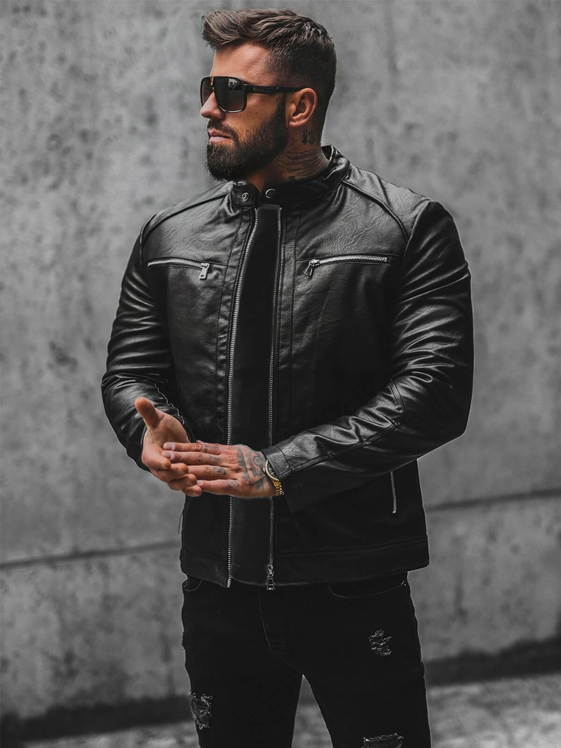 Kurtka skórzana męska czarna OZONEE JS/11Z8003Z