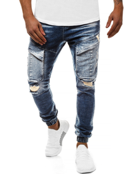 Spodnie jeans jogger męskie ciemno-niebieskie OZONEE G/1067