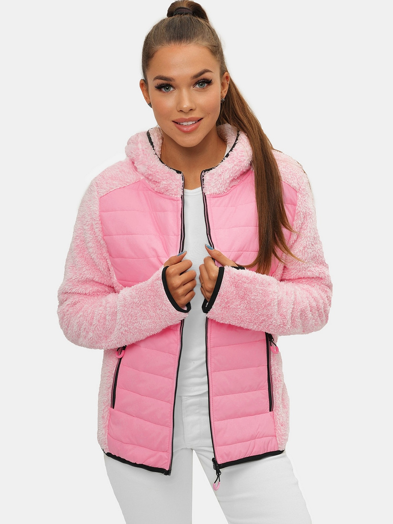 Kurtka damska rozpinana z kapturem różowa OZONEE JS/KSW7001