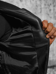 Чоловіча шкіряна куртка Чорна OZONEE JS/11Z8107